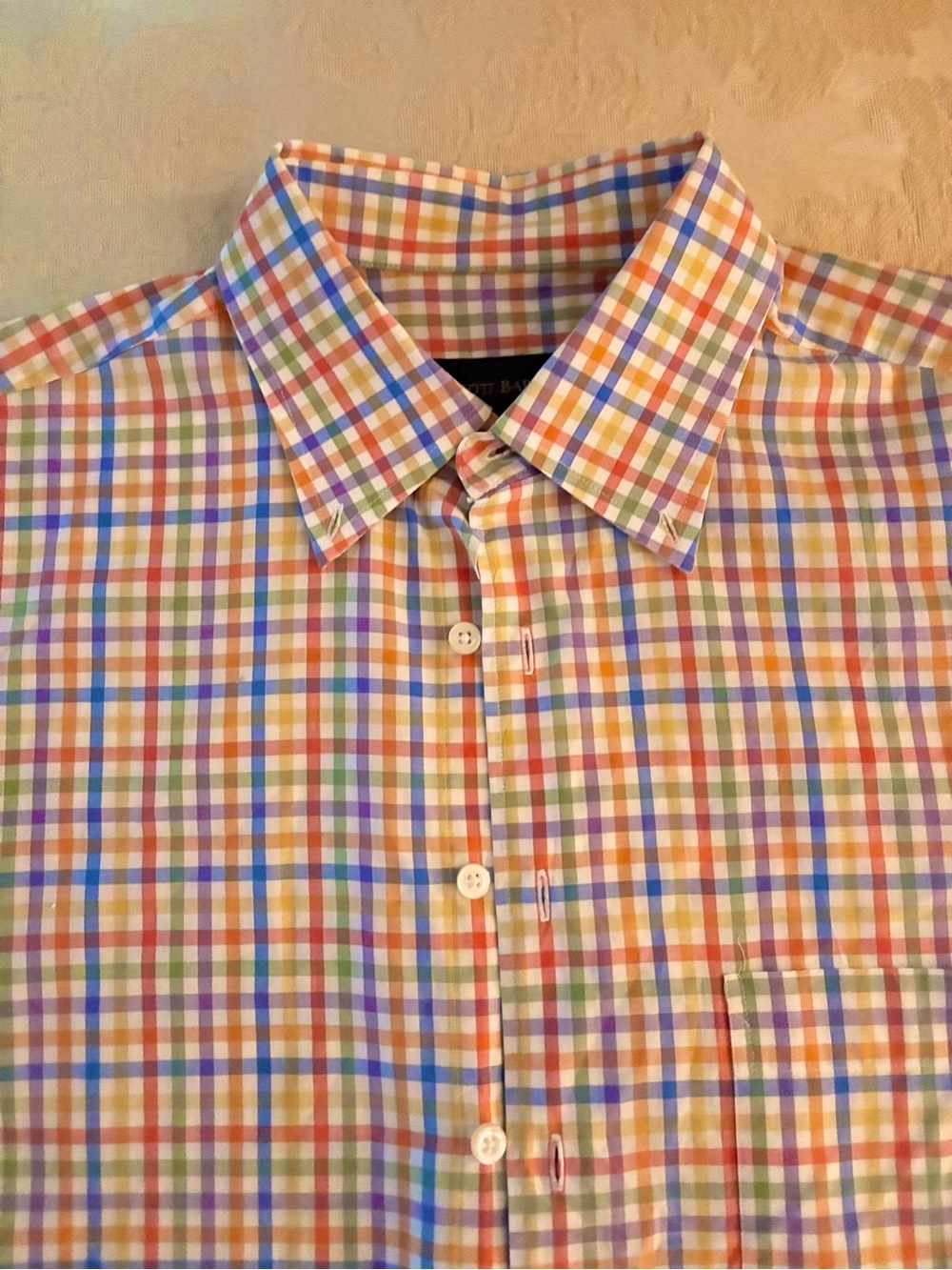 Scott Barber Men’s Colorful Plaid Short Sleeved Shirt Size Large 100% Cotton